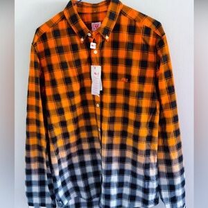 Lacoste Men's Orange and Black Plaid Shirt